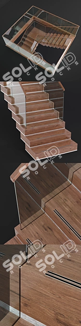 Sleek Glass & Wood Modern Staircase 3D model image 2