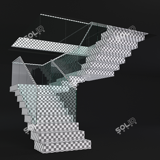 Sleek Glass & Wood Modern Staircase 3D model image 3