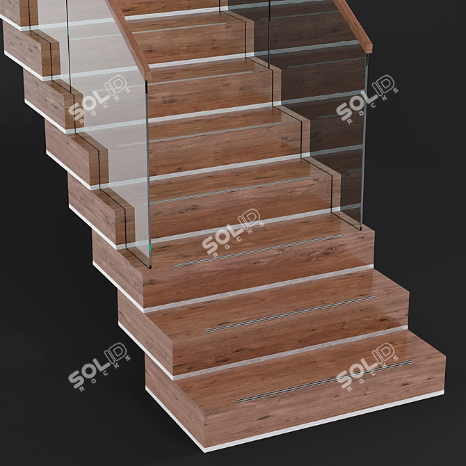 Sleek Glass & Wood Modern Staircase 3D model image 4