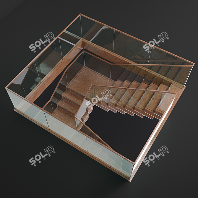 Sleek Glass & Wood Modern Staircase 3D model image 7