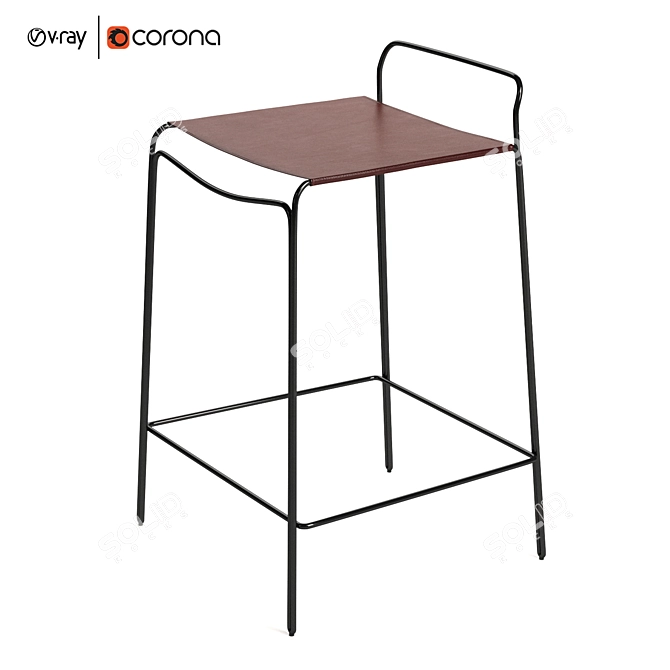 Sleek Leather Counter Stool 3D model image 1