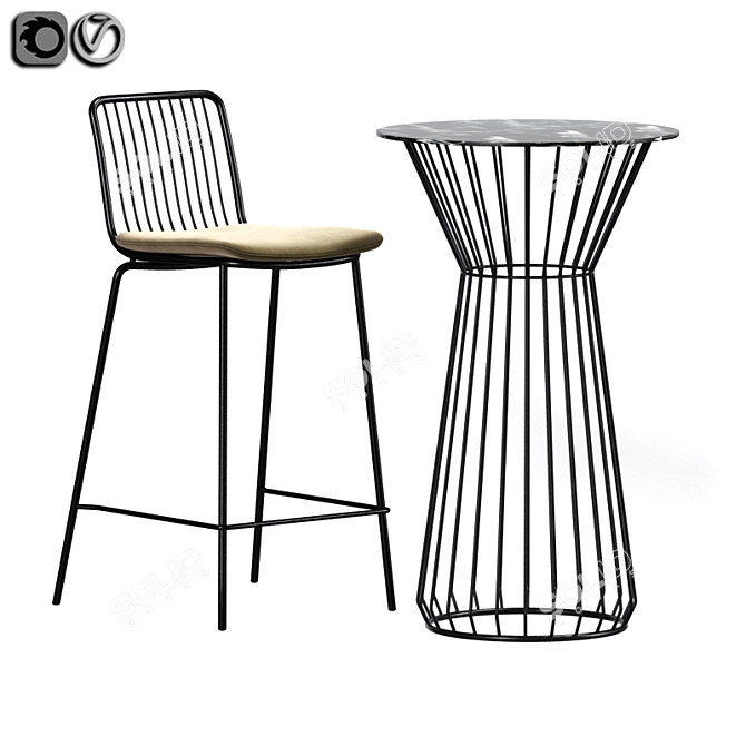 Flood Modern Bar Stool Set 3D model image 2