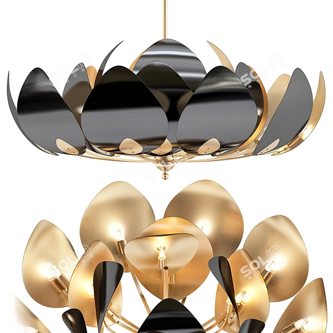 Golden Lotus 21-Light Chandelier 3D model image 1
