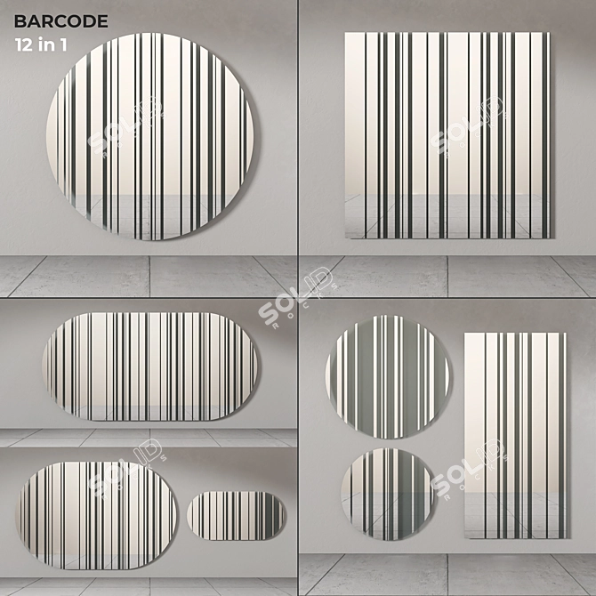 Reflective Elegance: Barcode Glass Wall Mirror 3D model image 1