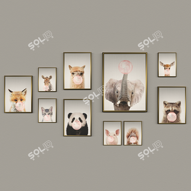 Adorable Animal Posters for Kids 3D model image 1