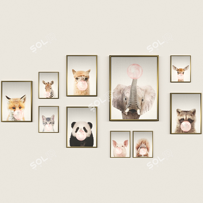 Adorable Animal Posters for Kids 3D model image 2
