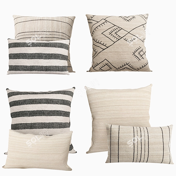 Exquisite Moroccan Chenille Pillows 3D model image 1