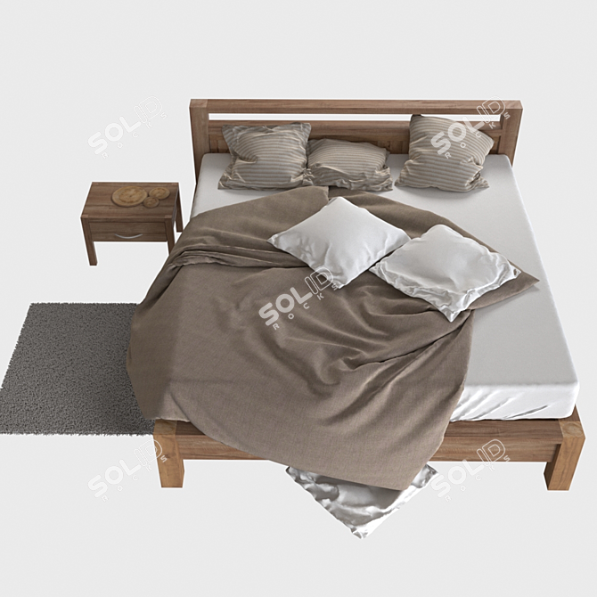 Rustic Pine Bed & Nightstand 3D model image 2