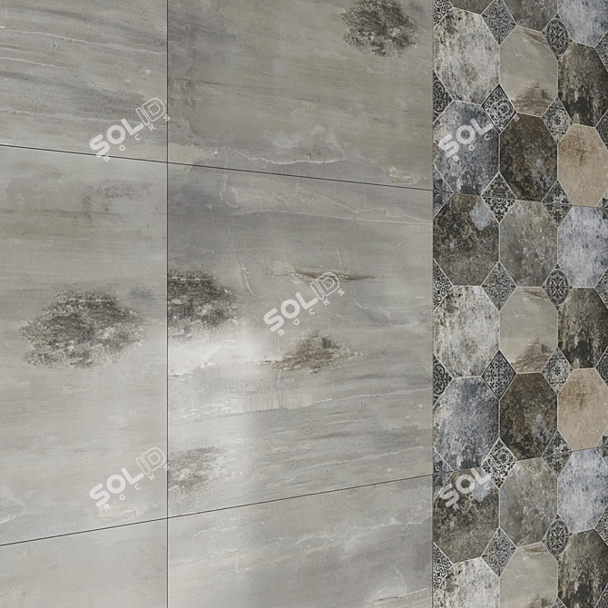 Gray Glossy Multi-Texture Ceramic Tile 3D model image 2