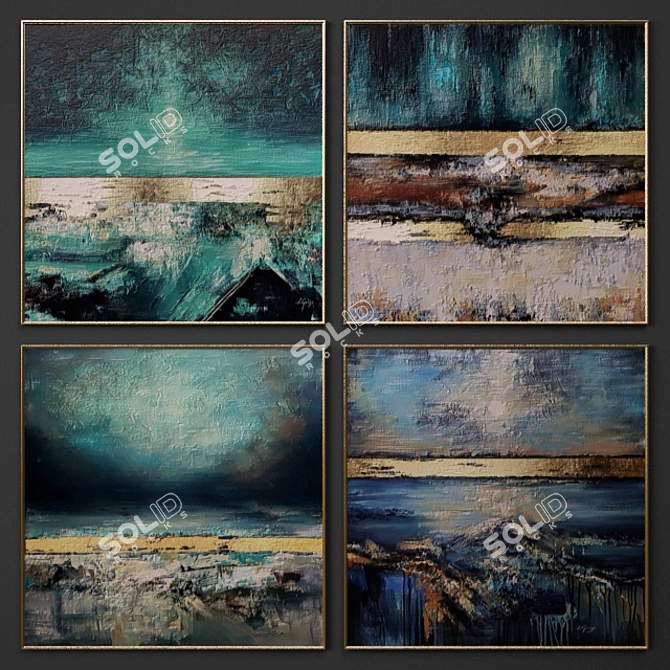 Modern Style Art Collection: Set of 4 Paintings (100x100 cm) 3D model image 1