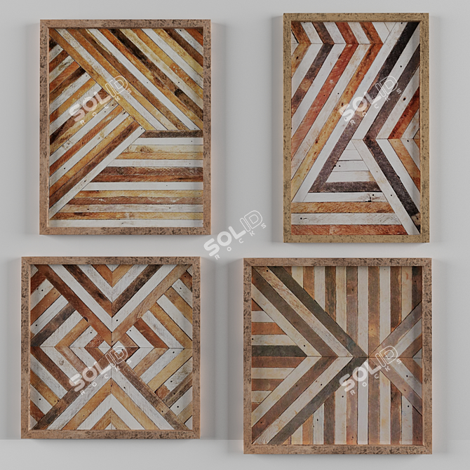 Scandinavian Rustic Wood Wall Art 3D model image 1