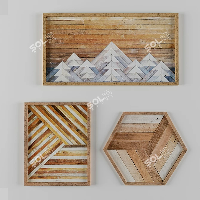 Scandinavian Rustic Wood Wall Art 3D model image 2