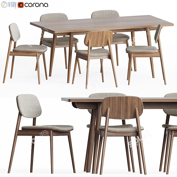 Larsson Dining Table + Frey Chair Set 3D model image 1