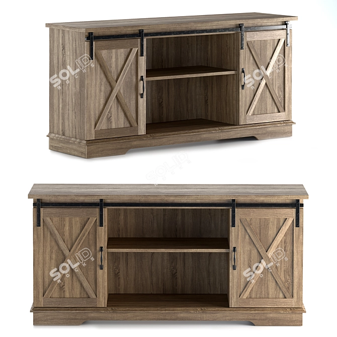 Rustic Sliding Barn Door TV Stand 3D model image 1