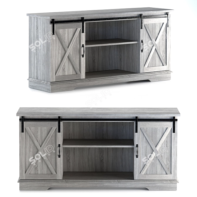 Rustic Sliding Barn Door TV Stand 3D model image 2