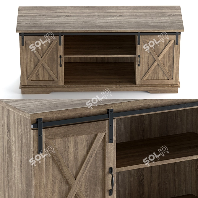 Rustic Sliding Barn Door TV Stand 3D model image 3