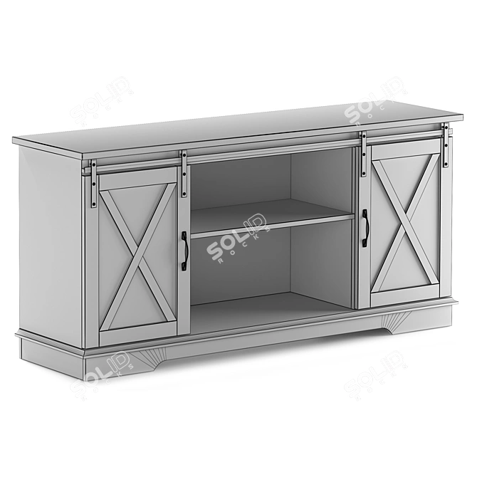 Rustic Sliding Barn Door TV Stand 3D model image 4