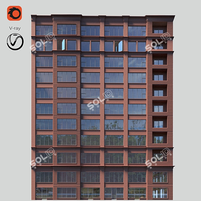 Modern Commercial Corner Building 3D model image 2