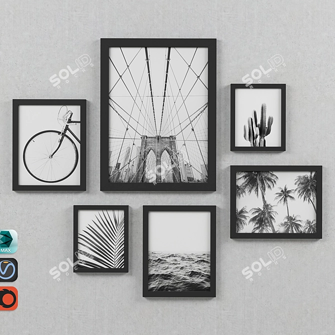 Monochrome Moments: Framed Black & White Gallery Set 3D model image 1