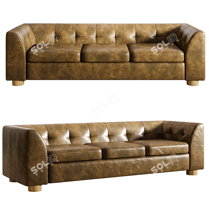 Luxury Tobacco Tufted Leather Sofa 3D model image 1