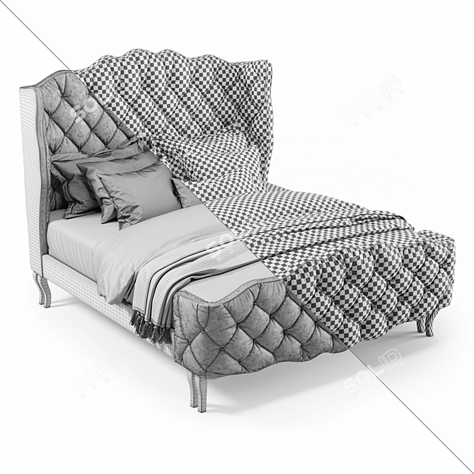 Luxury Wingback Queen Bed & Rustic Nightstand 3D model image 2