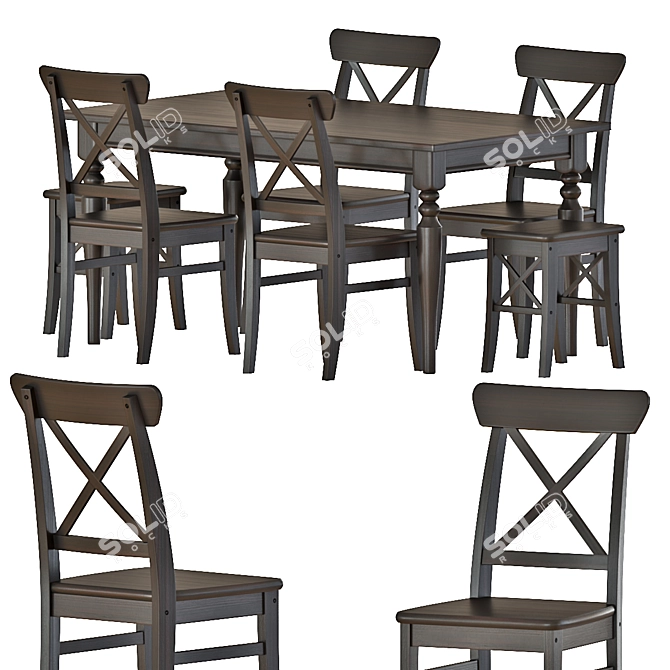 Elegant Ingatorp Dining Set 3D model image 6