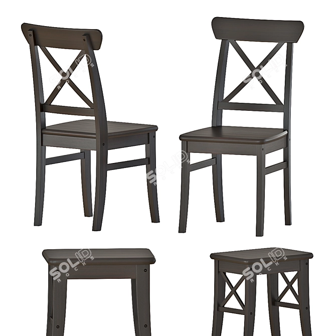 Elegant Ingatorp Dining Set 3D model image 9