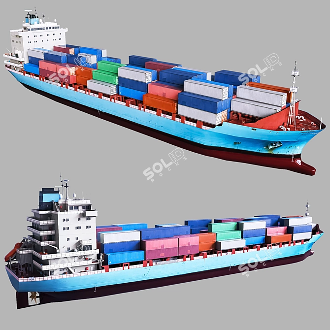 High-Quality Container Ship Model 3D model image 1