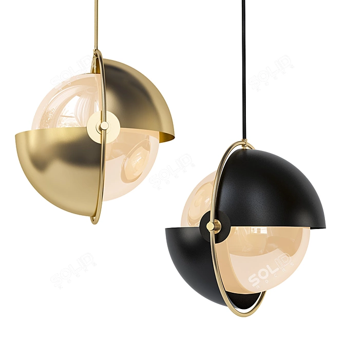 Modern Multi-Lite Pendant: Gold & Black Glass 3D model image 1