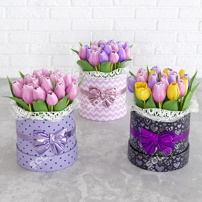 Spring Blooms Gift: Tulips in Box 3D model image 1