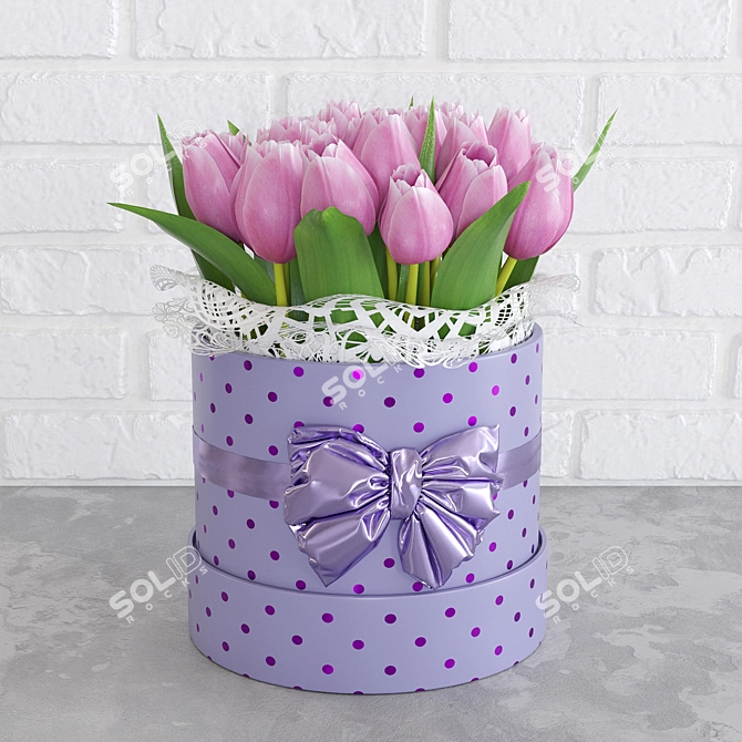 Spring Blooms Gift: Tulips in Box 3D model image 2