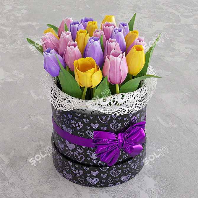 Spring Blooms Gift: Tulips in Box 3D model image 4