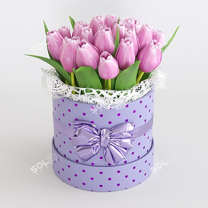 Spring Blooms Gift: Tulips in Box 3D model image 8