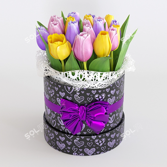 Spring Blooms Gift: Tulips in Box 3D model image 9