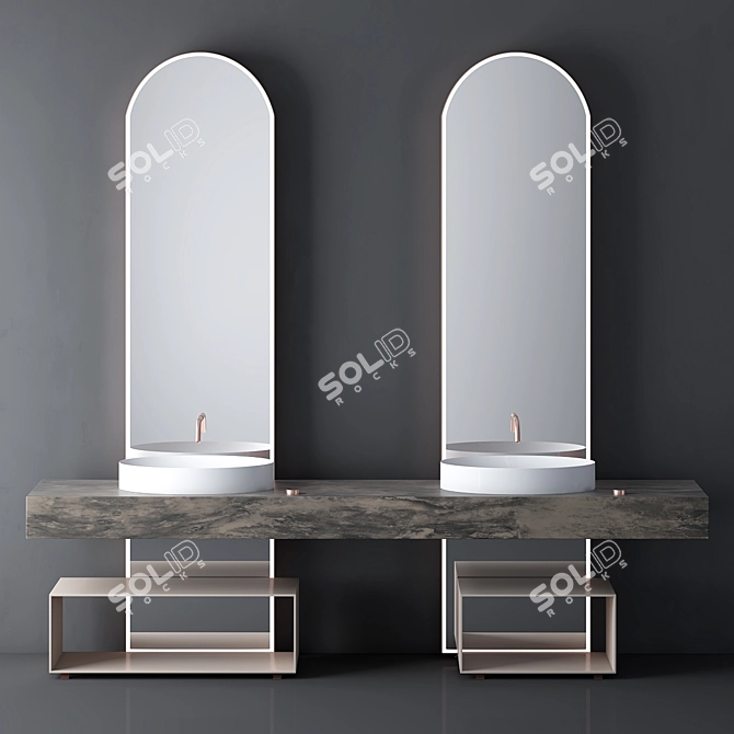 Sleek Bathroom Cabinet Set 3D model image 1