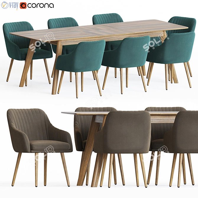 Modern Dining Set: Rochelle Lounge Chair + Cirrus Dinning Table 3D model image 1