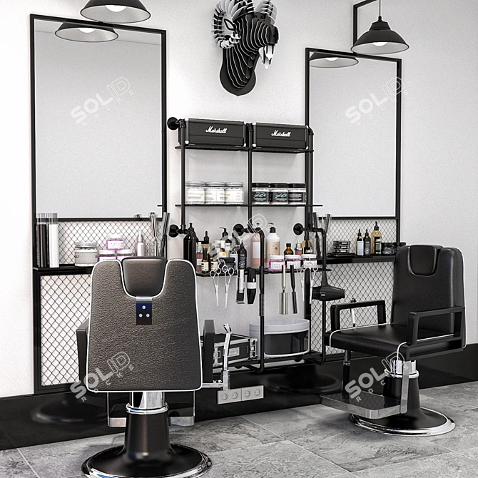 Highly Detailed Photorealistic Barber Shop Model 3D model image 2