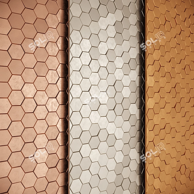 Metal Hexagon Tiles: Gold, Nickel, Copper 3D model image 1