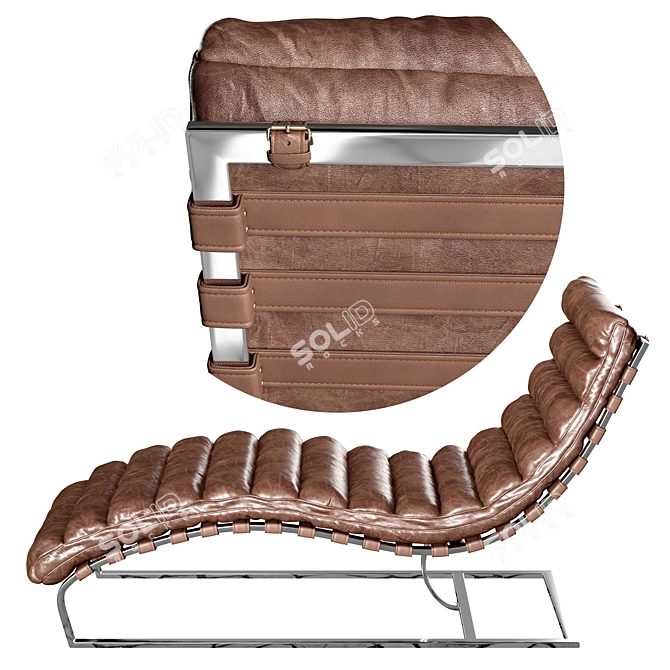 Vintage Leather Chaise Lounge 3D model image 4