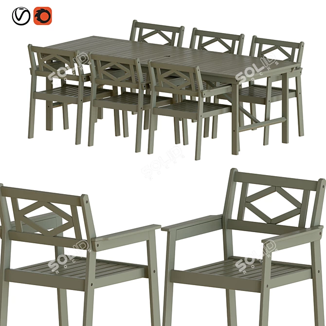 Modern Gray Outdoor Table and Chair Set 3D model image 1