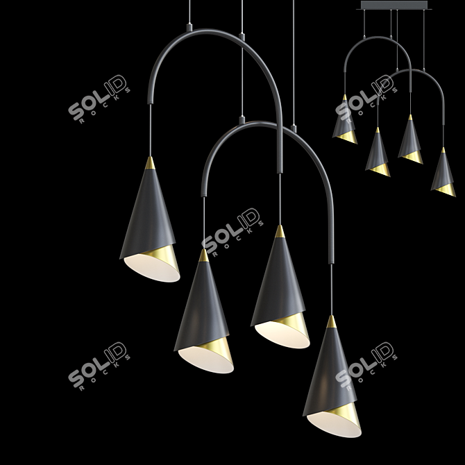 Stylish Stendal 4 Lamp: Conical Shades, U-shaped Frame 3D model image 1