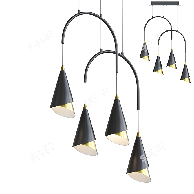 Stylish Stendal 4 Lamp: Conical Shades, U-shaped Frame 3D model image 5