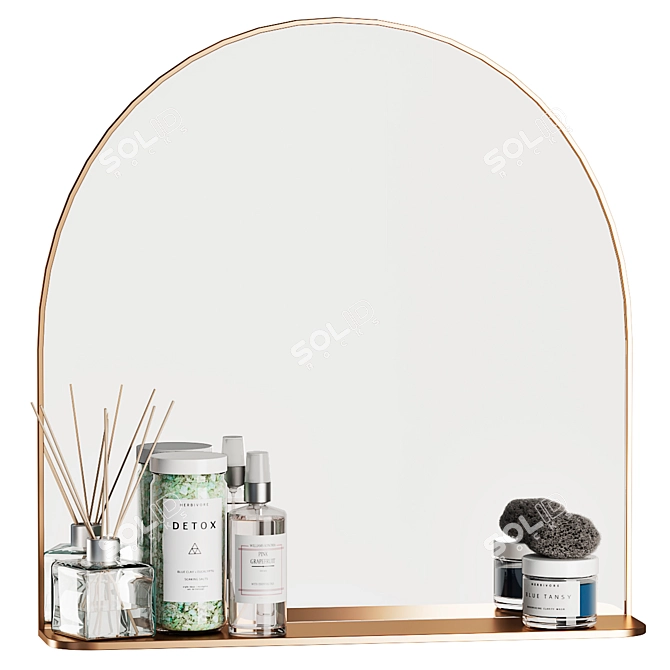 Brass Arched Mirror + Shelf 3D model image 1