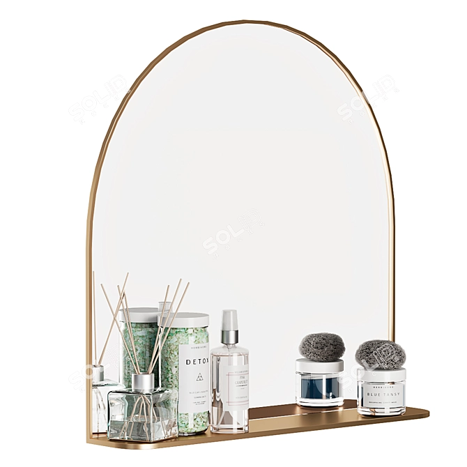 Brass Arched Mirror + Shelf 3D model image 2