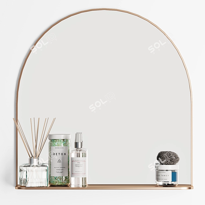 Brass Arched Mirror + Shelf 3D model image 3