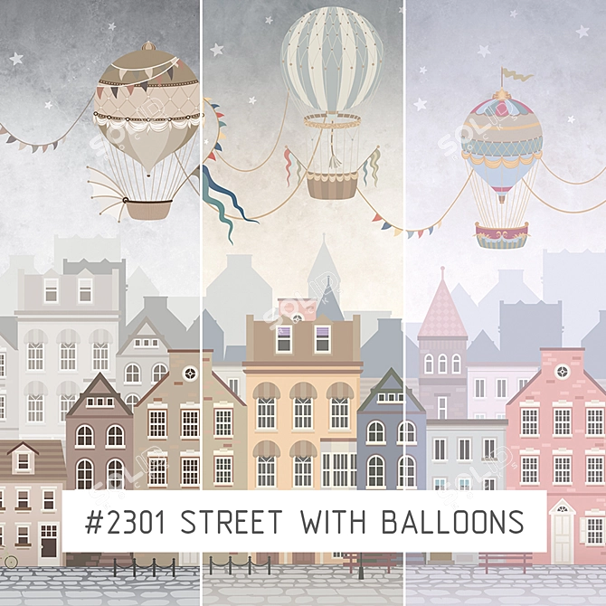 Enchanting Balloon Street | Eco-Friendly Kids' Wallpaper 3D model image 1