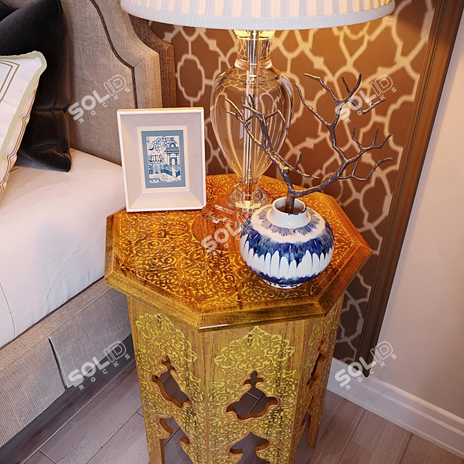 Handcrafted Uzbekistan Platan Wood Coffee Table 3D model image 4