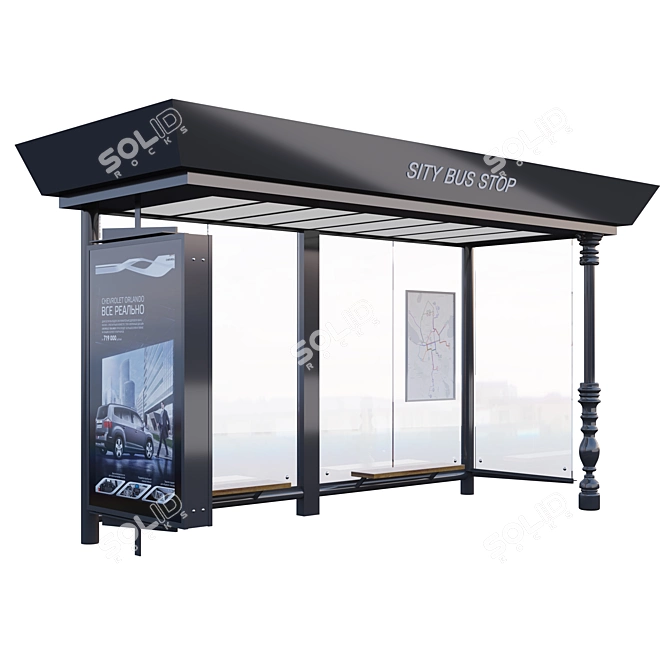 Modern Bus Stop Design 3D model image 1