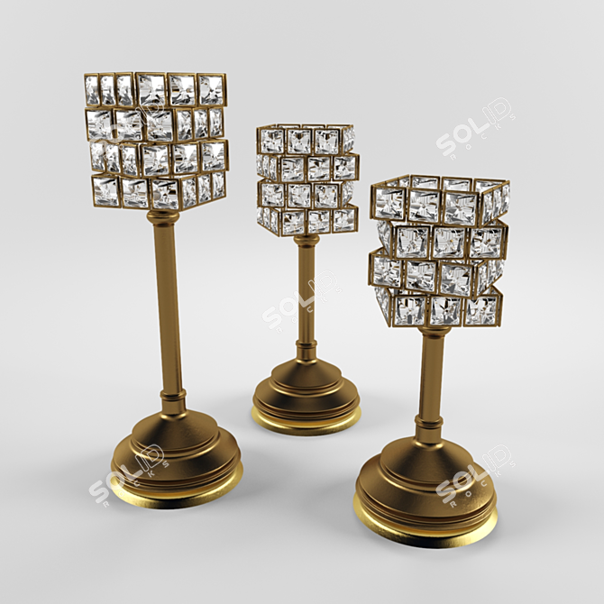Elegant Crystal & Metal Candlestick Set 3D model image 1