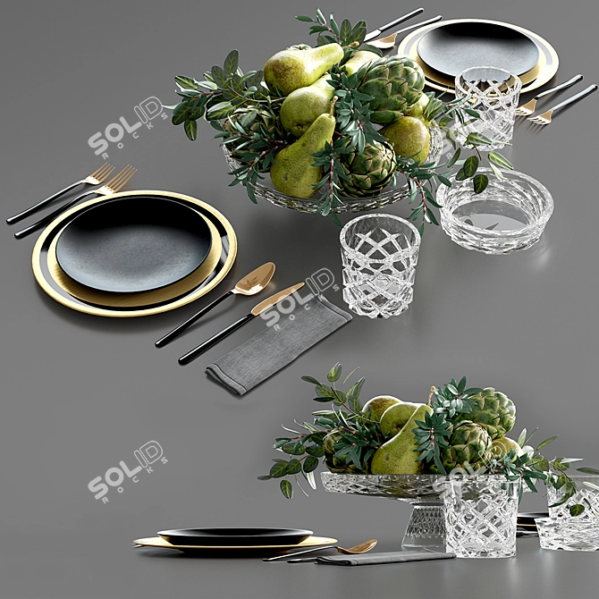 Crystal Bliss: Table Set with Fresh Fruits! 3D model image 1